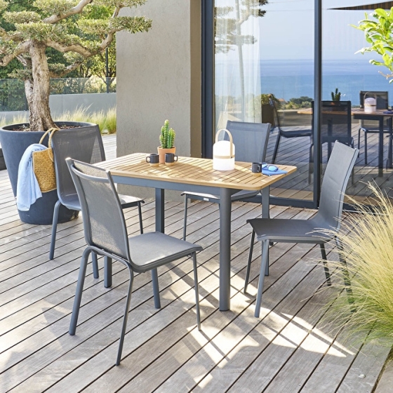 Table de jardin extensible FOLYA Eucalyptus & Graphite